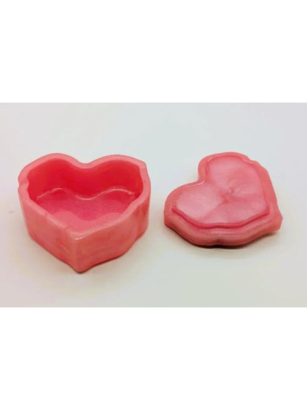 Heart-Shaped Pink Resin Jewelry Box With Rose Design Lid Handmade 3.5